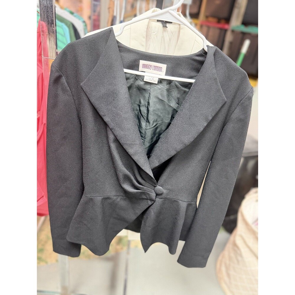 Vintage Maggy London Black Peplum Blazer Jacket Size 10